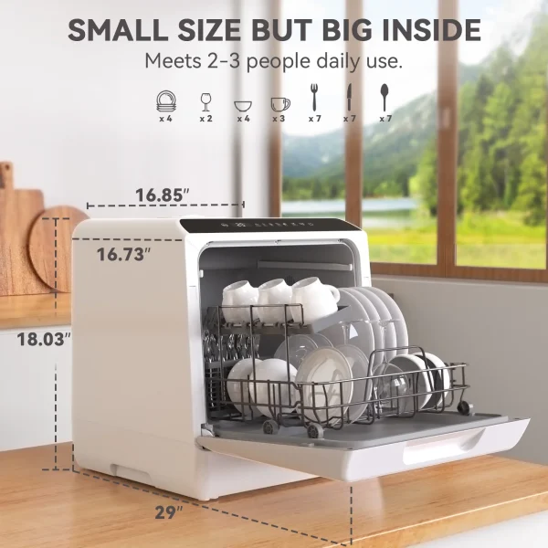 Hermitlux Portable Countertop Dishwasher, 5 Washing Programs Mini Dishwasher with 5-Liter Water Tank, HMX-DW04 - Image 8
