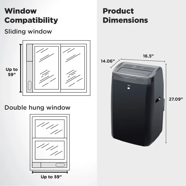 TCL 8,000 BTU SACC (12,000 BTU ASHRAE) Smart Portable Air Conditioner, Black, W8P95-B3 - Image 8