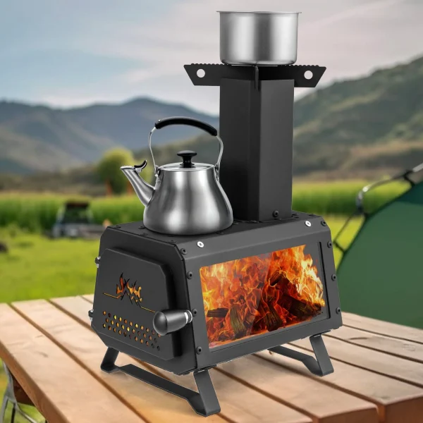 Heavy Duty Portable Wood Burning Stove Carbon Steel for Outdoor w/ 2 Cooking Options - Image 5