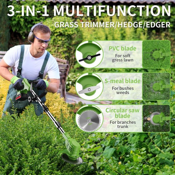 Heavy Duty Cordless Electric Weed Eater/String Trimmer Kit with 2 Batteries + Wheels - Image 9