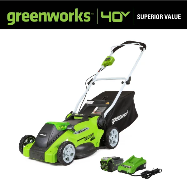 Greenworks 40V 16 Battery Powered Push Lawn Mower with 4.0 Ah Battery 25322 - Image 3