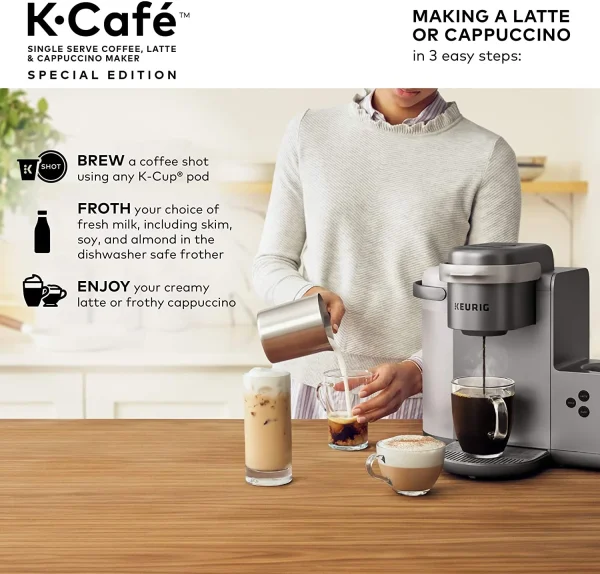 Keurig K-Cafe Special Edition Coffee Maker, Single Serve K-Cup Pod Coffee, Latte and Cappuccino Maker, Comes with Dishwasher Safe Milk Frother, Coffee Shot Capability, Nickel - Image 5