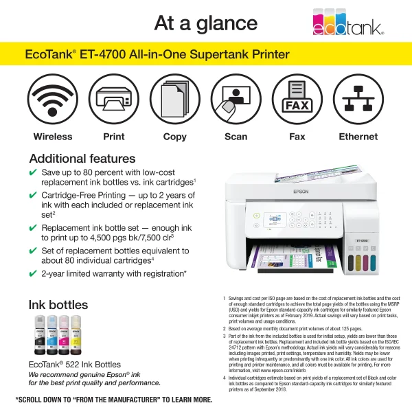 Epson EcoTank ET-4700 Wireless All-in-One Color Supertank Printer - Image 3