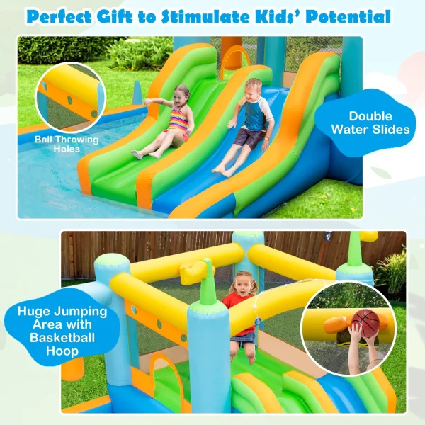 Topbuy Inflatable Water Slide Park Giant Bounce House with Double Long Slides Boxing Splash Pool Jumping Area w/735W Blower - Image 6