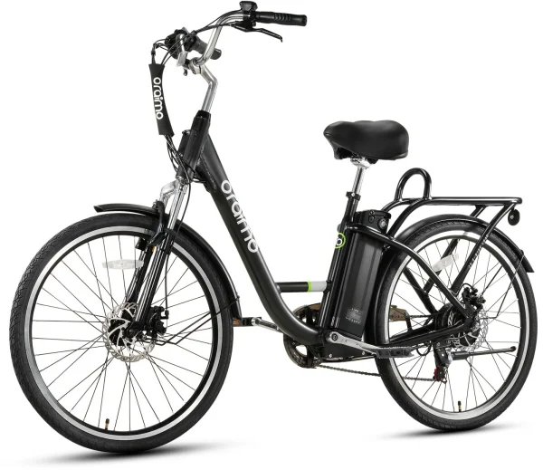 Oraimo Electric Bike for Adults Up to 40 Miles Removable Battery, 350W(Peak 500W) 26 City Cruiser Ebike 2X Load Rear Rack, Air Saddle, 7 Speed Gear, SGS Certified (Pitch Black, Standard)