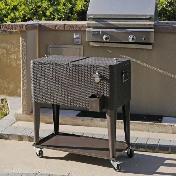 Home Aesthetics 80 Quart Qt Rolling Cooler Ice Chest  Beverage Cart, Dark Brown - Image 2