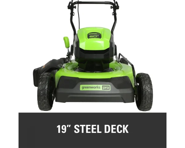 Greenworks 60V 19 Cordless Battery Push Lawn Mower with 5.0Ah Battery & Charger 2531802 - Image 4