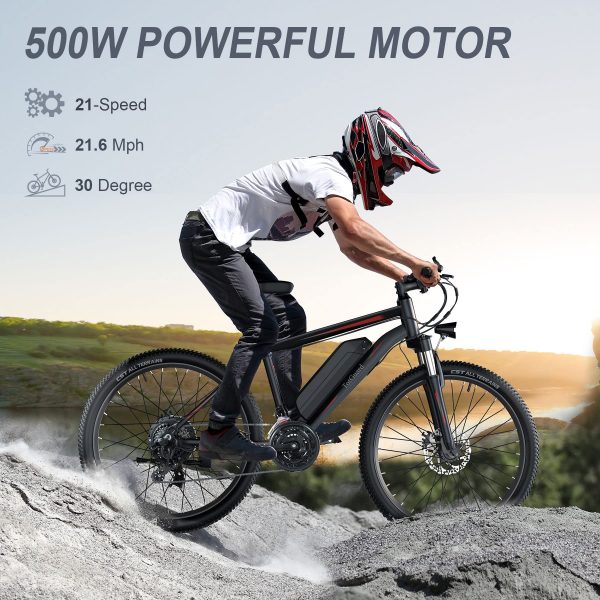 Wooken Electric Bike, Electric Bike for Adults 27.5'' E-Bikes with 500W Motor, 21.6MPH Mountain Bike with Lockable Suspension Fork, 48V 499.2WH Removable Battery, Professional 21 Speed Gears Bicycle - Image 6