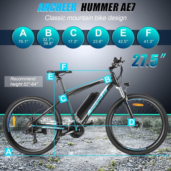 ANCHEER 500W Electric Bike for Adults 27.5'' Electric Mountain Bike/Ebike for Adults, 3 Hours Fast Charge, 55 Miles Class 2 Ebike with 48v 10.4Ah Removable Battery, Color LCD Display, 21 Speed Gears - Image 5