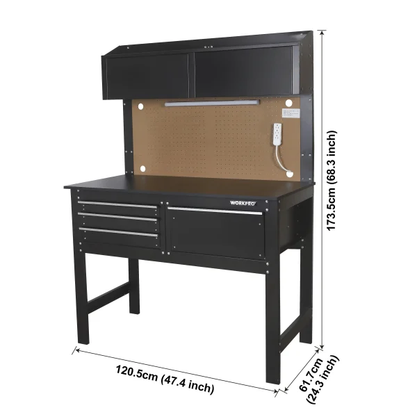 WORKPRO 2-in-1 48-inch Workbench and Cabinet Combo with Light, Steel, Wood - Image 2