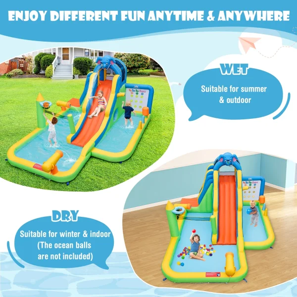 Topbuy Inflatable Water Slide 9-in-1 Blow-up Water Park for Kids with Splash Pool Climbing Wall Water Guns Basketball Toss with 750W Blower - Image 6