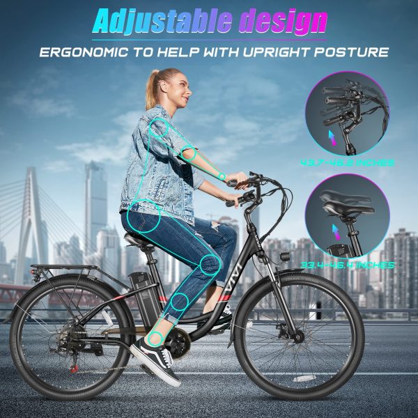 Vivi Electric Bike, 26 Electric Bicycle for Adults, 500W City Cruiser Ebike with 48V Removable Battery, 7 Speed Commuter Bike 20MPH & 50 Mile Range Adult Electric Bikes with Cruise Control - Image 9