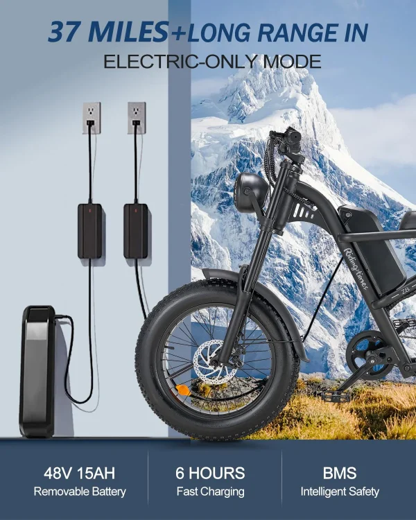 Riding'times 1500W Winter Moped Style Ebike, 20 Inch Fat Tire Electric Bike, Up to 28MPH & 75 Miles, 6-Layer Full Suspension, 15.6AH Removable Battery, Mountain Snow E Bike - Image 6