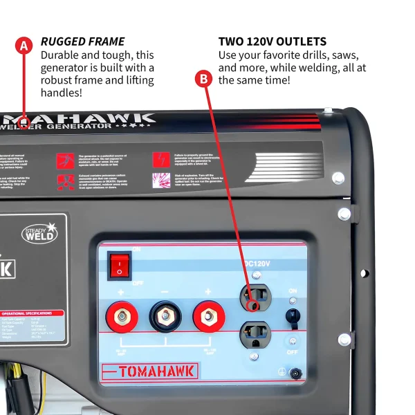 Tomahawk Power TWG120A 120 Amp Welder with 7HP Gas Powered 2,200W Generator - Image 4