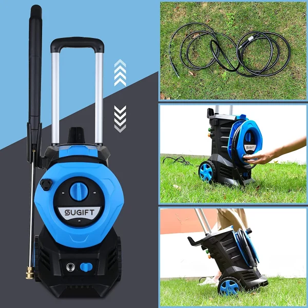 SUGIFT 3300PSI Electric Pressure Washer High Power Pressure with 4 Nozzles Foam Cannon and Hose Reel - Image 3