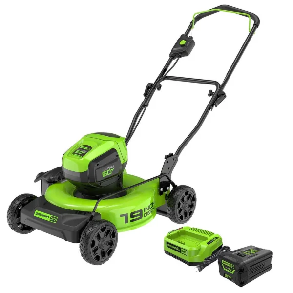 Greenworks 60V 19 Cordless Battery Push Lawn Mower with 5.0Ah Battery & Charger 2531802
