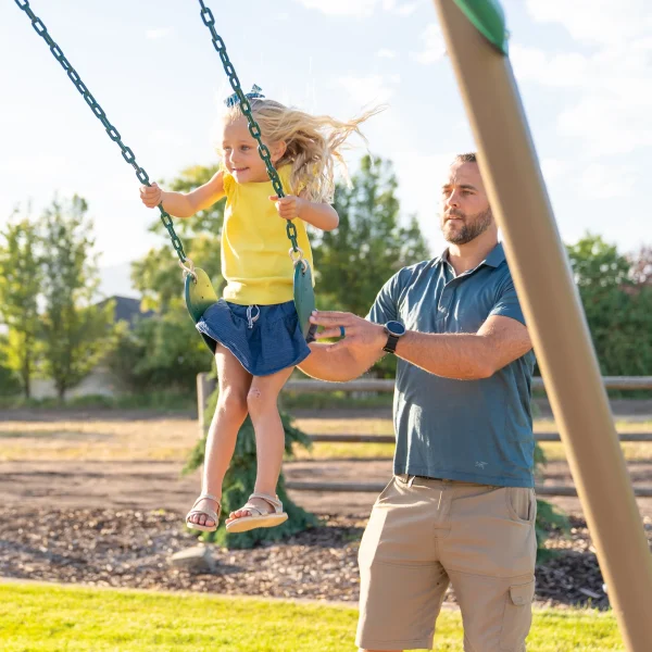 Lifetime Kid's Metal Swing Set with 2 Belt Swings and Trapeze Bar - 9 feet (91137) - Image 9