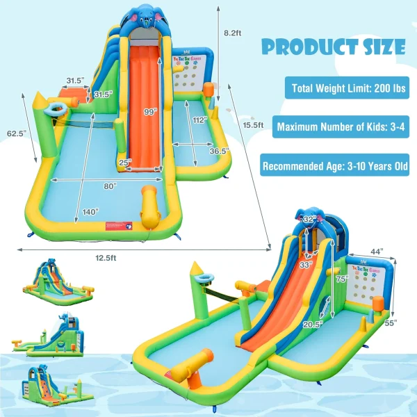 Topbuy Inflatable Water Slide 9-in-1 Blow-up Water Park for Kids with Splash Pool Climbing Wall Water Guns Basketball Toss with 750W Blower - Image 10