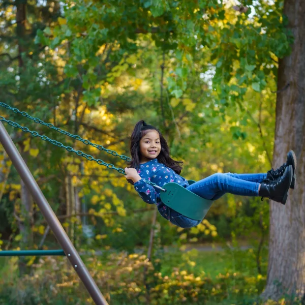 Lifetime Kid's Metal Swing Set with 2 Belt Swings and Trapeze Bar - 9 feet (91137) - Image 6