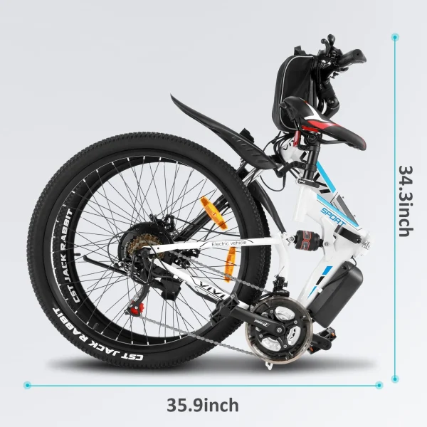 Vivi M026TGB 26 Electric Bike for Adults, Folding Mountain Bike with 500W Motor, 48V Removable Lithium-Ion Battery, 21 Speed, 20MPH, Up to 50 Miles, Dual Shock Absorber - Image 3