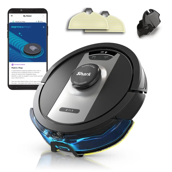 Shark Matrix 2-in-1 Robot Vacuum & Mop with No Spots Missed on Carpets & Hard Floors, Precision Home Mapping,WIFI, RV2400WD