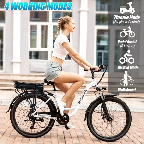 ANCHEER Electric Bike for Adults, 48V 500Wh EBike, UP to 60 Miles, Removable Battery, 3H Fast-Charge, 26 Commuter Electric Bicycles, 7-Speed, LCD Digital Display, Suspension Fork, Cruise Control - Image 6