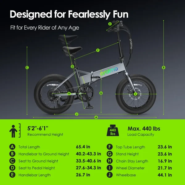 Oraimo Folding Electric Bike for Adults, 750W Brushless Motor(Peak 1000W), 48V 12Ah Hidden Battery Up to 50 Miles, 3.5H Fast Charge, 20 Fat Tire Ebike, 7 Speed Gear (Magic Gray, Standard) - Image 3