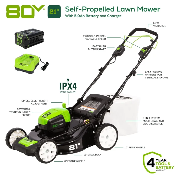Greenworks 80V 21 Self Propelled Mower 5Ah Battery & Charger 2502402NV? - Image 2