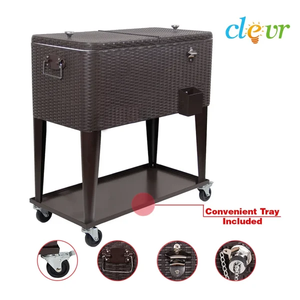 Clevr  Outdoor Patio 80 quart Party Portable Rolling Cooler Wheeled Ice Chest - Image 4