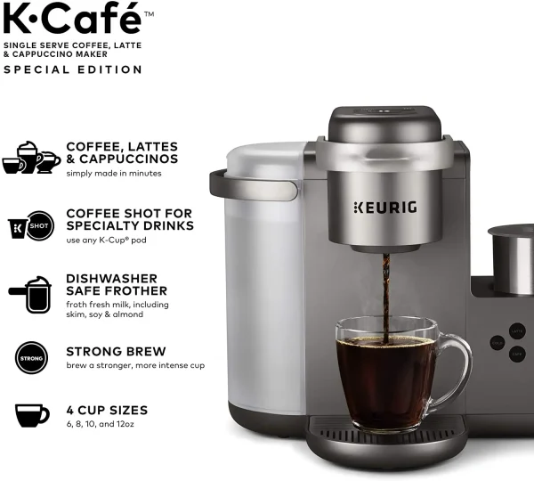 Keurig K-Cafe Special Edition Coffee Maker, Single Serve K-Cup Pod Coffee, Latte and Cappuccino Maker, Comes with Dishwasher Safe Milk Frother, Coffee Shot Capability, Nickel - Image 3