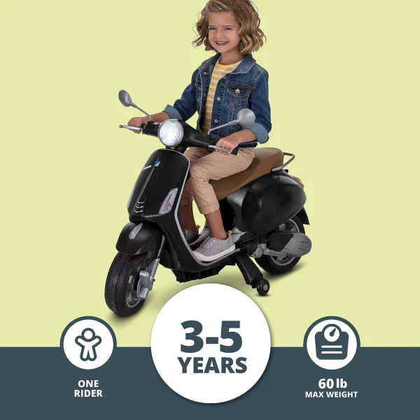 Kid Trax Toddler Vespa Scooter Electric Ride-On Toy, 3-5 Years Old, 6 Volts, Max Weight 60 lbs, Black - Image 2