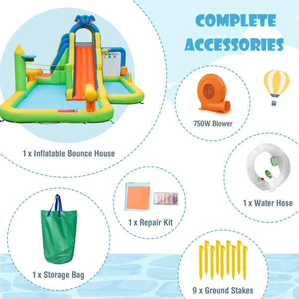 Topbuy Inflatable Water Slide 9-in-1 Blow-up Water Park for Kids with Splash Pool Climbing Wall Water Guns Basketball Toss with 750W Blower - Image 7