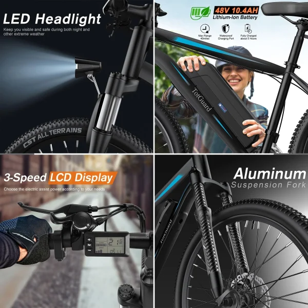 TotGuard Electric Bike, 27.5 Electric Bike for Adults 500W Ebike 21.6MPH Adult Electric Bicycles Electric Mountain Bike,48V 499WH Removable Lithium Battery,Shimano 21S Gears,Lockable Suspension Fork - Image 4
