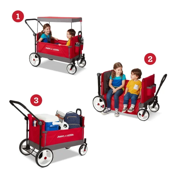 Radio Flyer Convertible Stroll N Wagon with Pull & Push Handle, Red/Black - Image 2