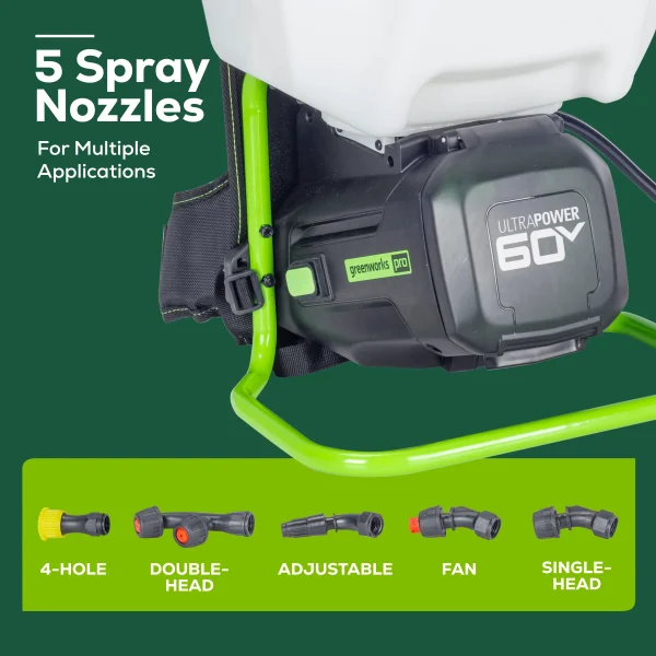 Greenworks 60V 4 Gallon Cordless Battery Backpack Sprayer with 2.0Ah Battery & Charger - Image 5