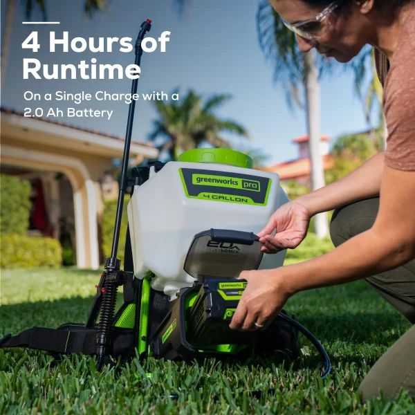Greenworks 60V 4 Gallon Cordless Battery Backpack Sprayer with 2.0Ah Battery & Charger - Image 4