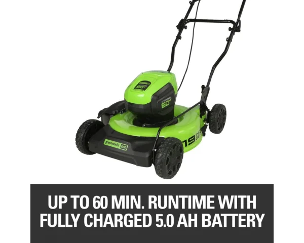 Greenworks 60V 19 Cordless Battery Push Lawn Mower with 5.0Ah Battery & Charger 2531802 - Image 3