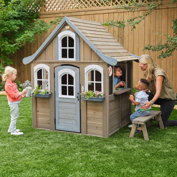 KidKraft Forestview II Wooden Outdoor Playhouse with Kitchen - Image 2