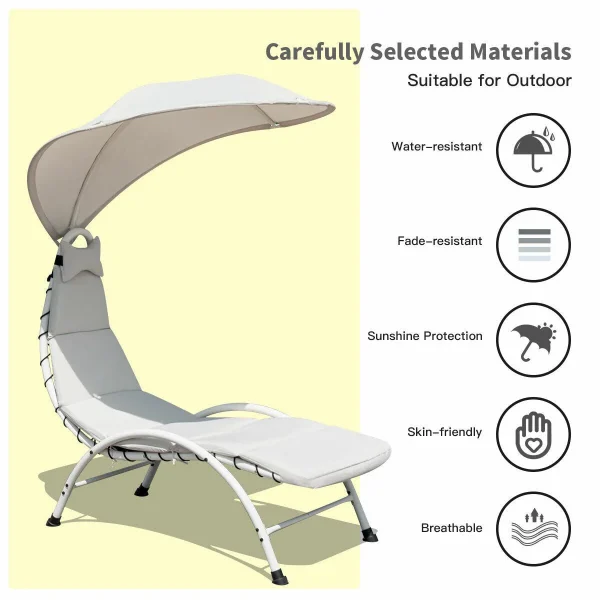 Patio Chaise Lounge Chair With Canopy - Cushioned Outdoor Lounger - Image 2