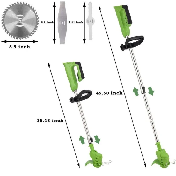 Heavy Duty Cordless Electric Weed Eater/String Trimmer Kit with 2 Batteries + Wheels - Image 8