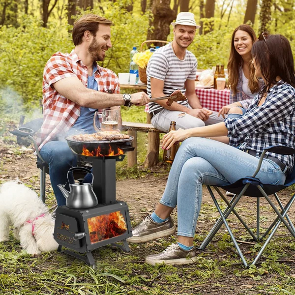 Heavy Duty Portable Wood Burning Stove Carbon Steel for Outdoor w/ 2 Cooking Options - Image 4