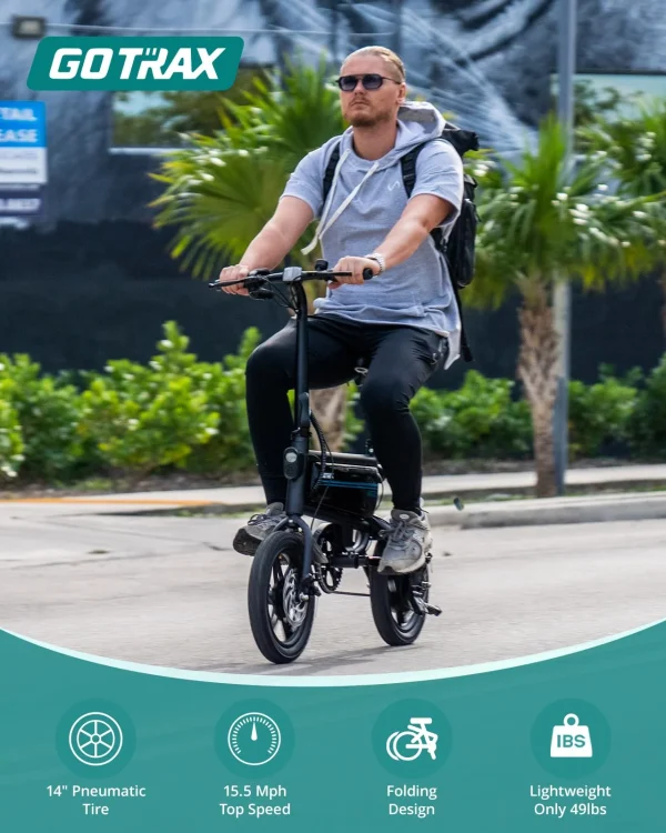Gotrax Nano 14 Folding Electric Bike, Max Range 25Miles(Pedal-Assist) & Max Speed 15.5Mph, Power by 250W Motor, Adjustable Seat & Dual Fenders, Commuter Electric Bicycle for Adults/Teens White - Image 9