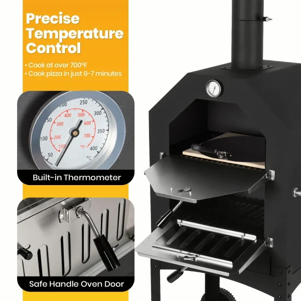 Portable Wood Fire Outdoor Pizza Oven with Wheels and Protective Cover - Image 5