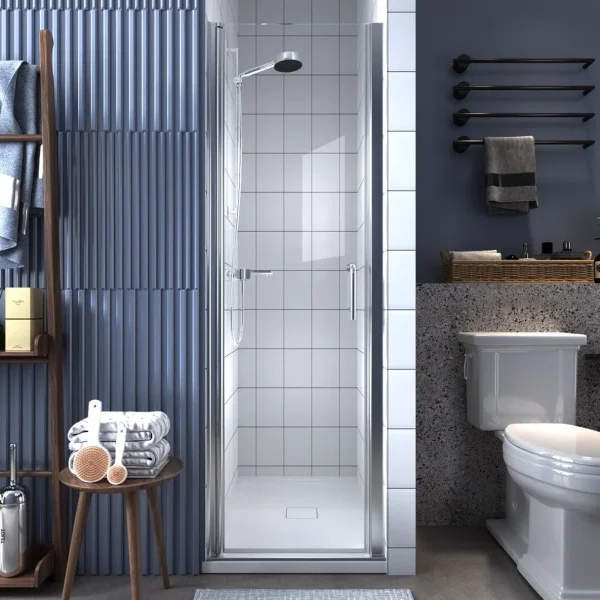 Classy 24-25.5 W x 72 H Small Shower Door Hinged Pivot Chrome Install Clear Glass Shower Door