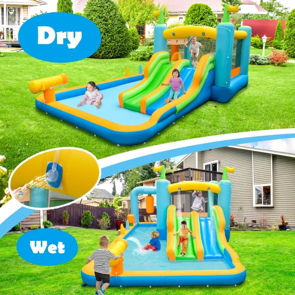 Topbuy Inflatable Water Slide Park Giant Bounce House with Double Long Slides Boxing Splash Pool Jumping Area w/735W Blower - Image 3