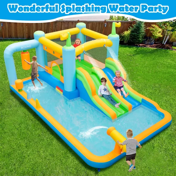 Topbuy Inflatable Water Slide Park Giant Bounce House with Double Long Slides Boxing Splash Pool Jumping Area w/735W Blower - Image 2