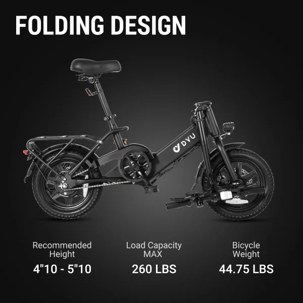 DYU 14 Folding Electric Bike for Adults Teens, 350W 36V/7.5AH, Pedal-Assist, Commuter Cruiser City E Bike - Image 4