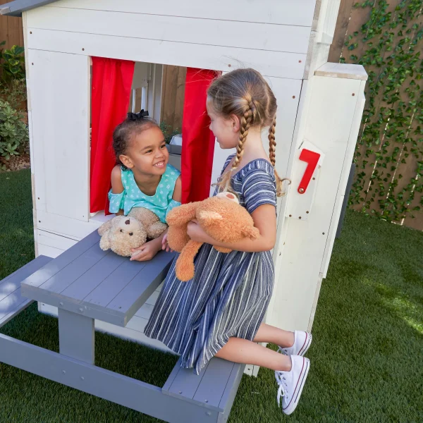 KidKraft Modern Outdoor Wooden Playhouse with Picnic Table, Mailbox & Outdoor Grill, White - Image 8