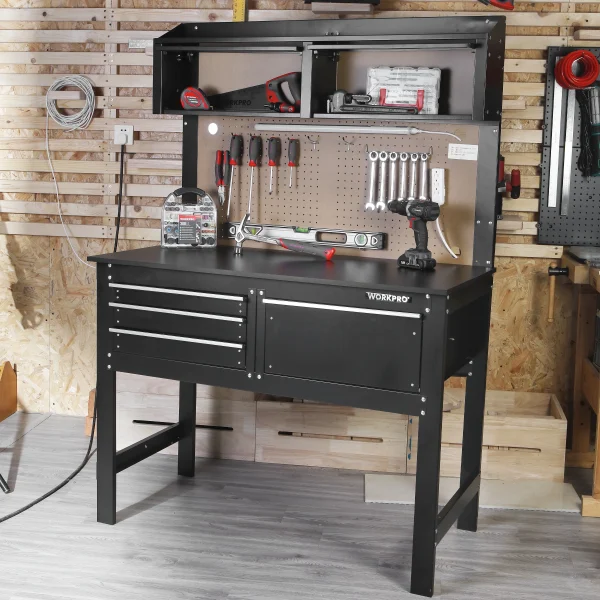 WORKPRO 2-in-1 48-inch Workbench and Cabinet Combo with Light, Steel, Wood - Image 5