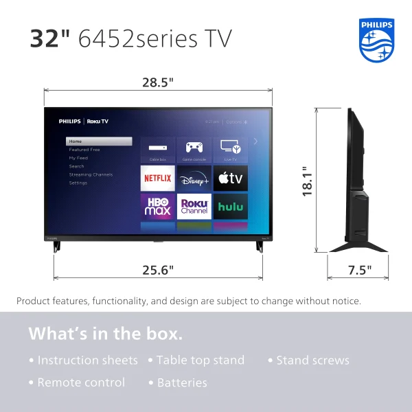 Philips 32 Class HD (720P) Smart Roku Borderless LED TV (32PFL6452/F7) (New) - Image 4